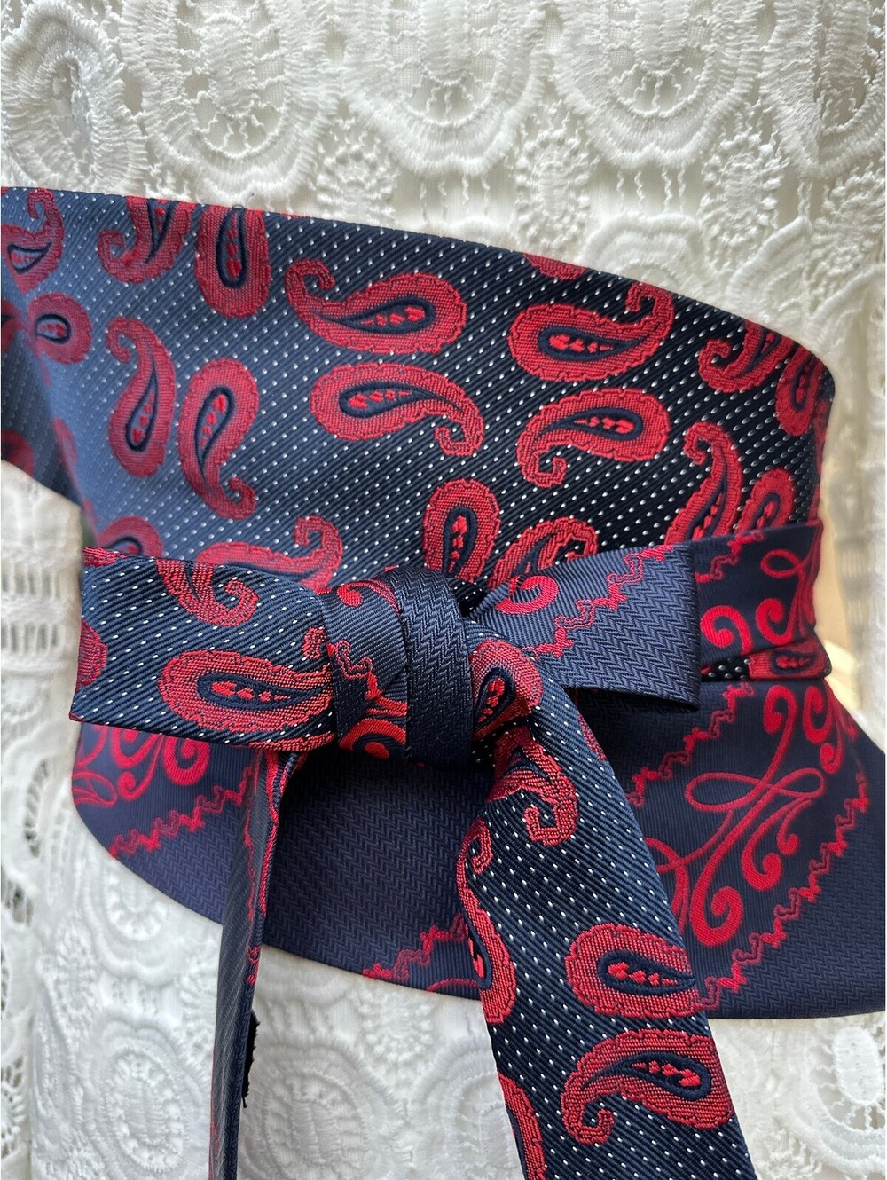 Navy and Red Upcycled Vintage Corset Obi Waist Belt | OOAK | OS